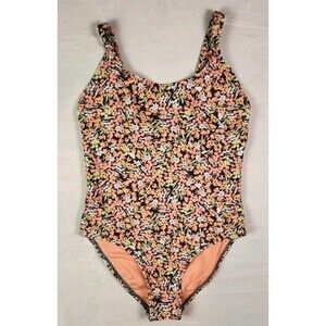 Roxy Girl's Size 6 1 Pc Black Orange Green White Floral Swimsuit